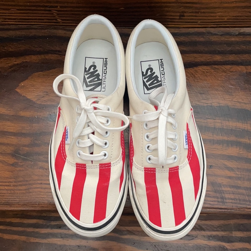 Vans, red and white stripes, women’s size 8